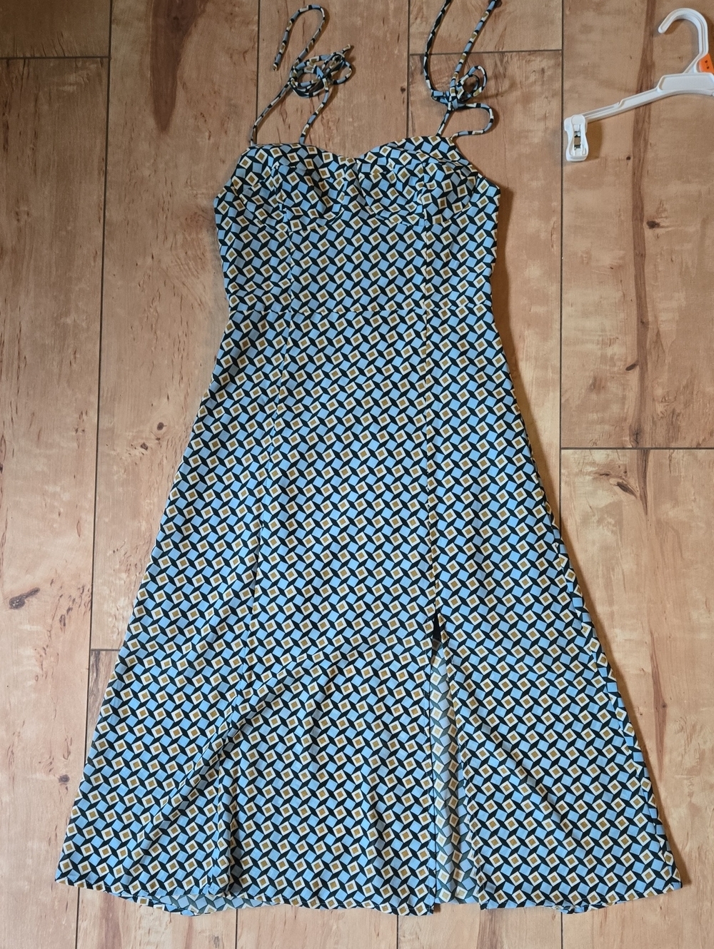 Blue & White Geometric Midi Slip Dress - Classic Summer Style